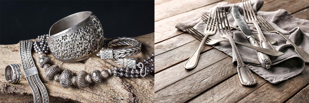 Types of silver jewelry and cutlery